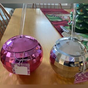Disco ball drink ware with straw. Set of 2